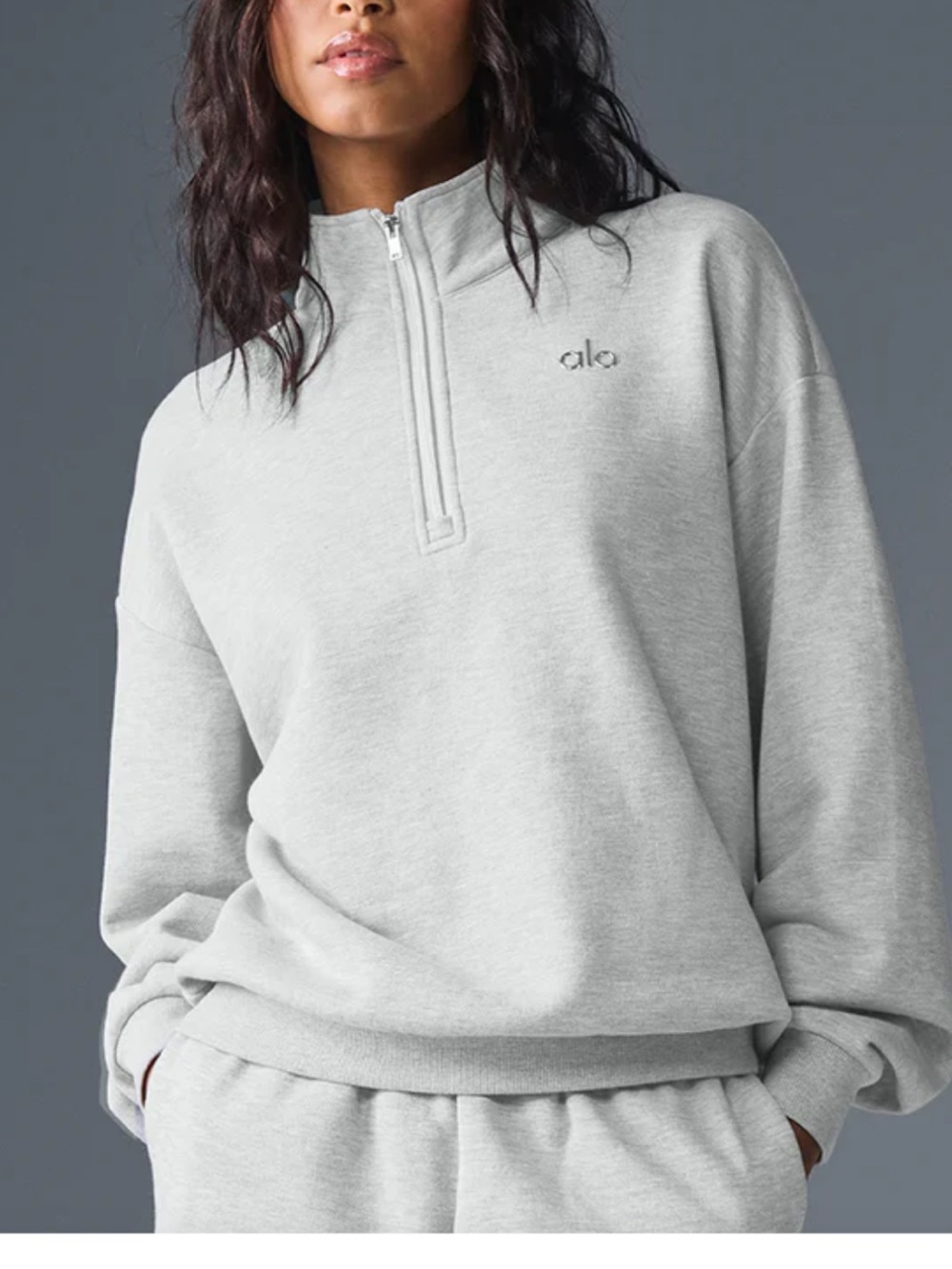 ALO Yoga Light Gray Quarter-Zip Pullover